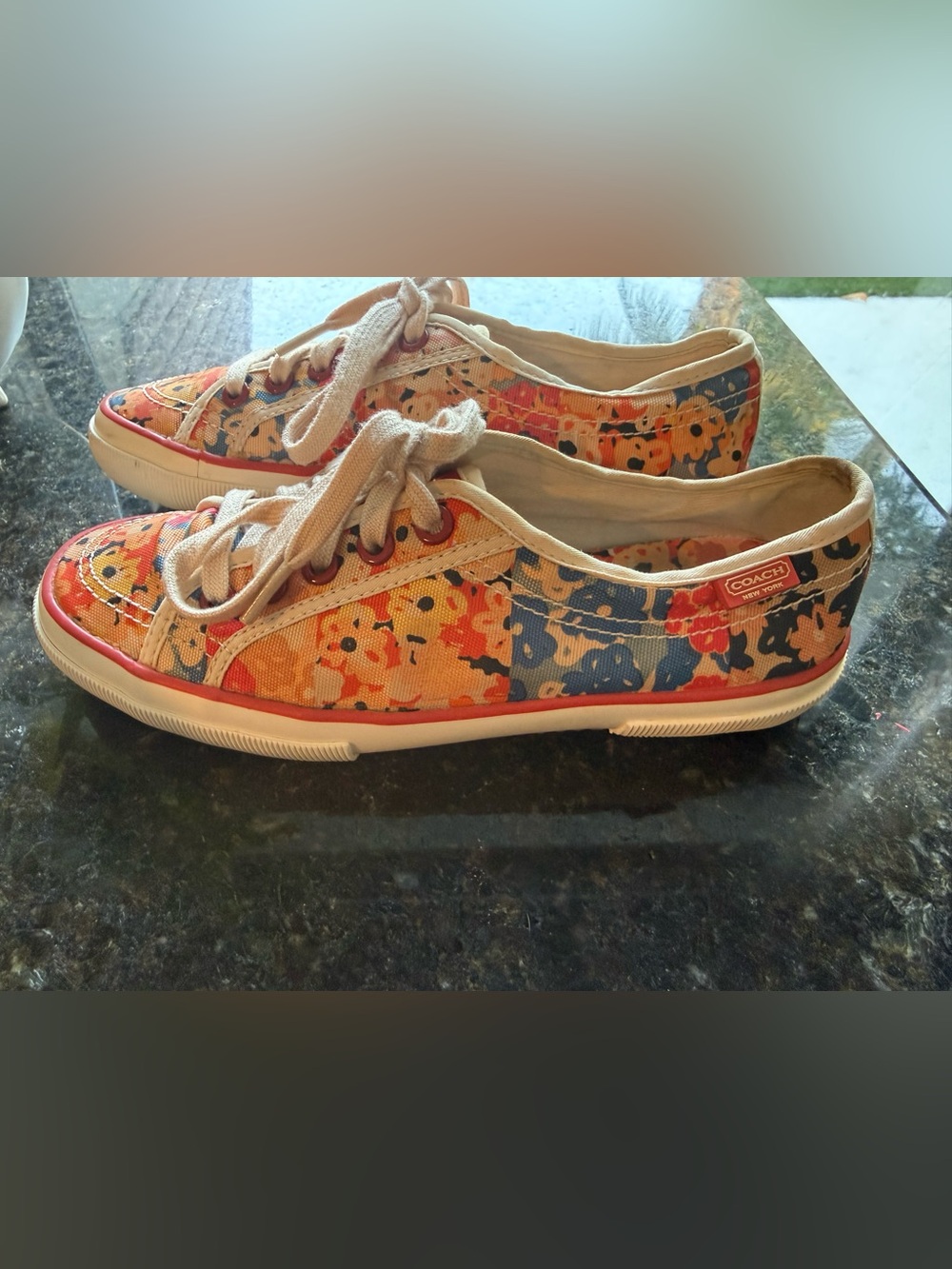 Coach Floral Canvas Sneakers in Orange, Blue, Cream